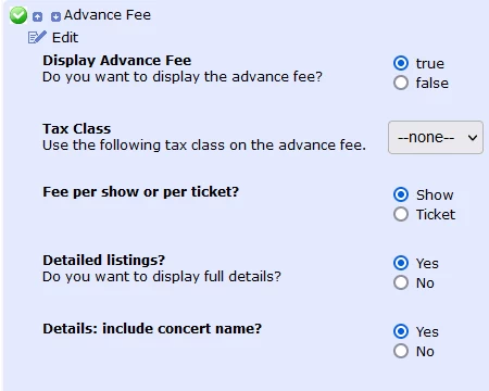 Add an Advance Ticket Fee for new events per performance.