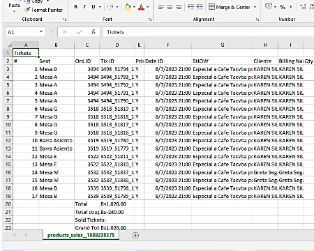 Export osConcert SALES reports in Excel/PDF format. 