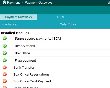 Easily enable payment modules including FREE checkout if you are not selling tickets